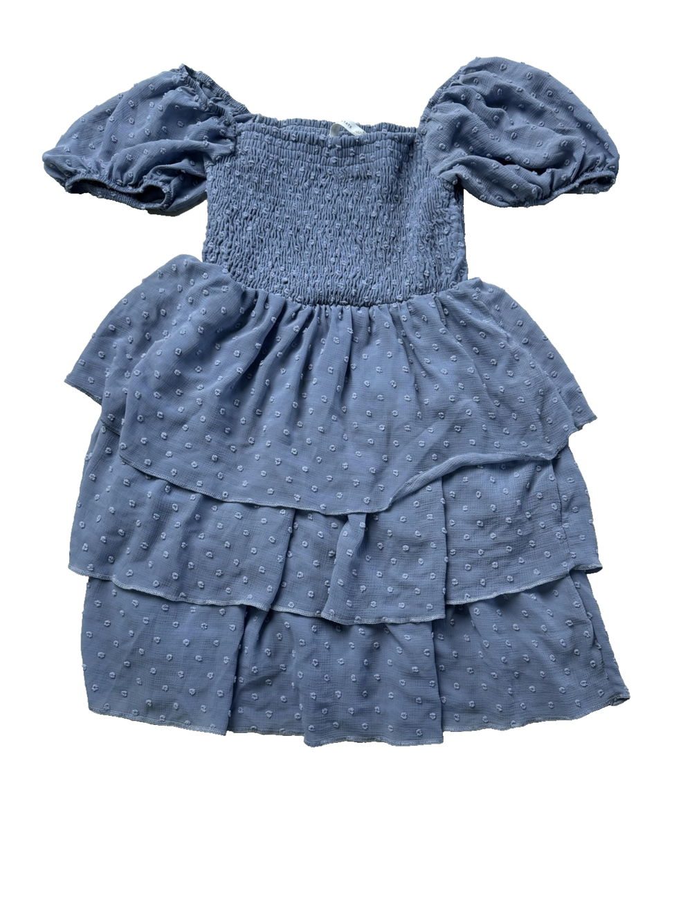 Altar'd State Dress Womens Small Blue Swiss Dot Tiered Puff Sleeve Smocked Boho